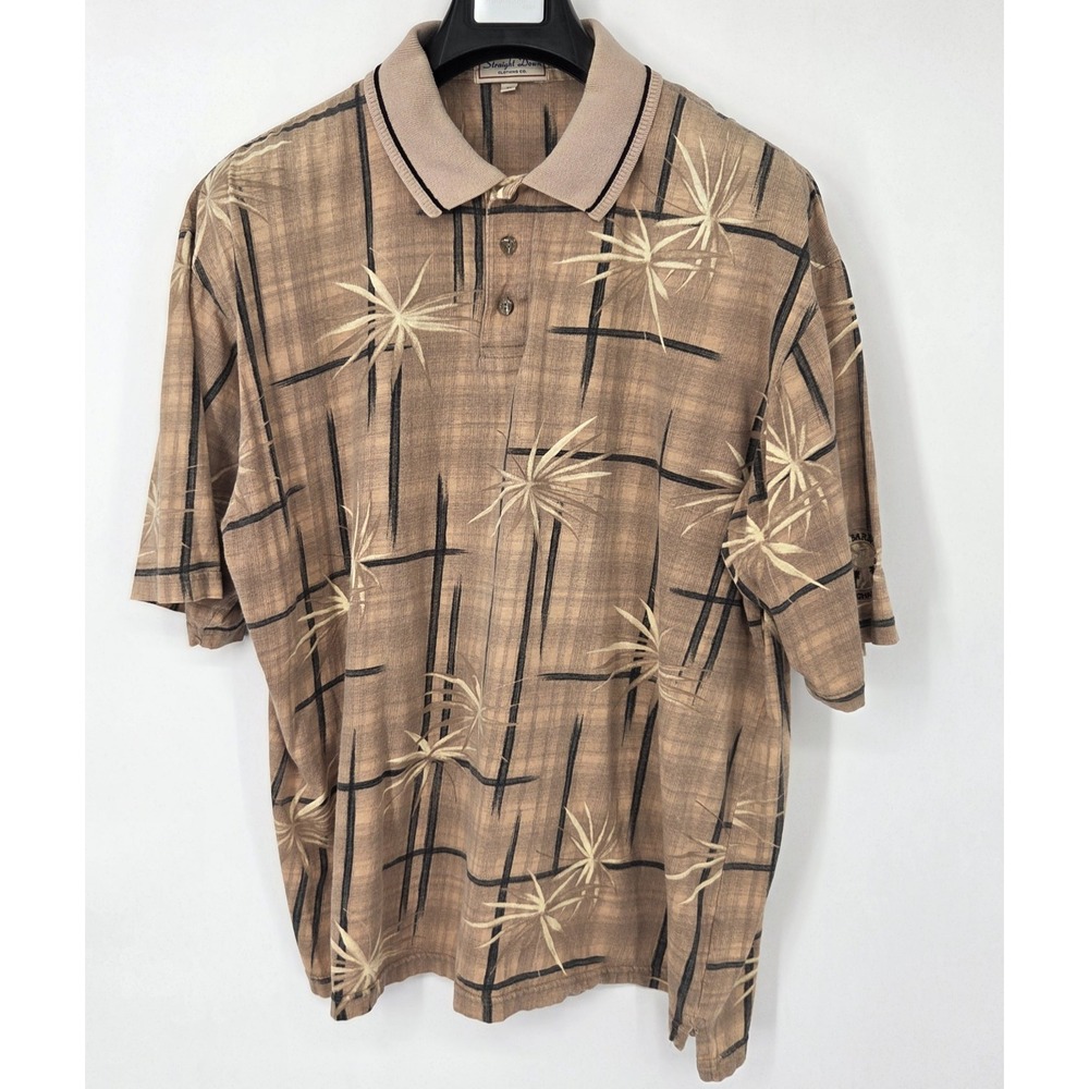 Straight Down Polo Shirt Mens XL Brown Tropical Short Sleeve Stretch Course Logo